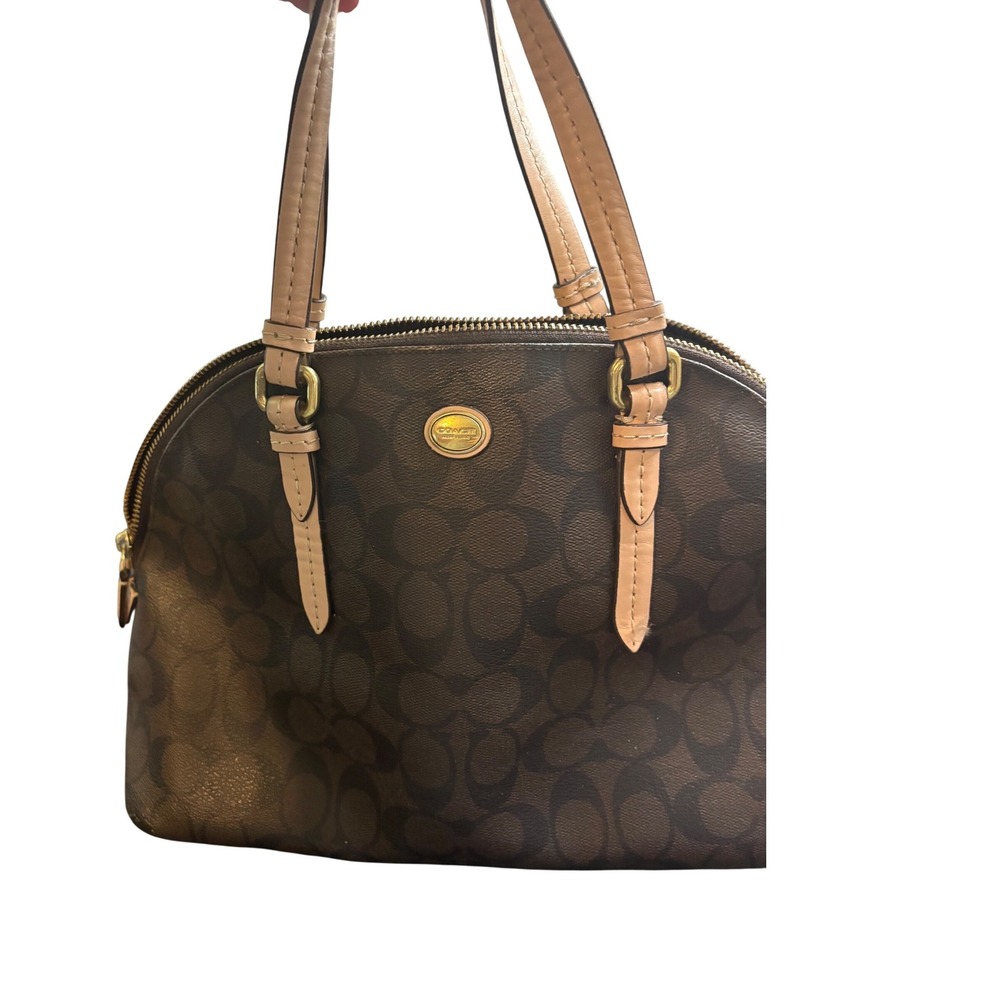 Coach Peyton Signature Cora Domed Satchel Brown Tan F26184 Handbag